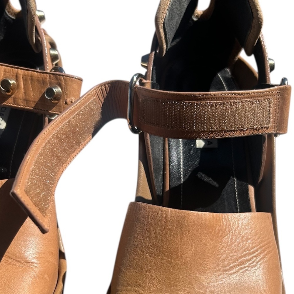 Balenciaga Leather Studded Gladiator Wedge Sandals Women's Size 41Brown Leather - Picture 7 of 11